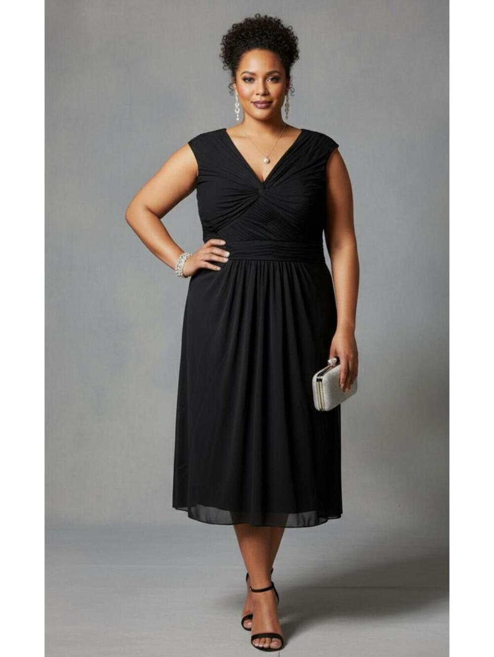 Adrianna Papell Women's Black Midi Dress Size 16W